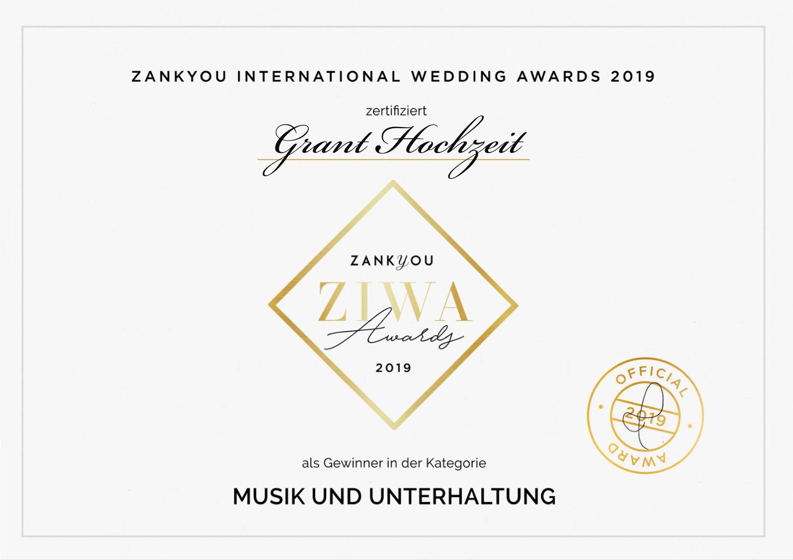 Grant Hochzeit hat den Ziwa Award 2019 im der Kategorie Musik und Unterhaltung gewonnen.